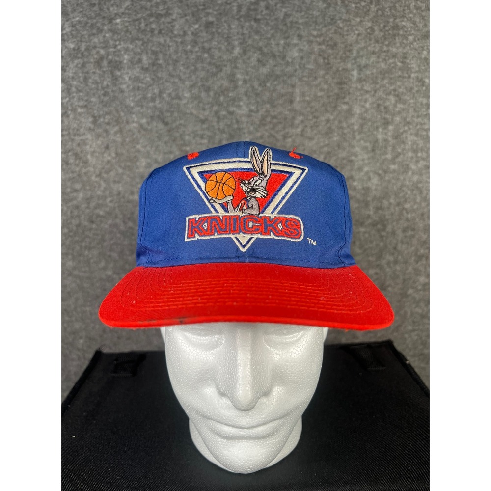Vintage 90s Looney Tunes New York Knicks Bugs Bunny Snapback Hat Blue Orange NBA